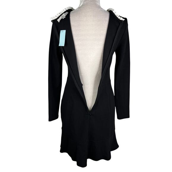 Loft Dress Black 4P Petite Stretch LBD Ruffle Neck LS New - Picture 6 of 14